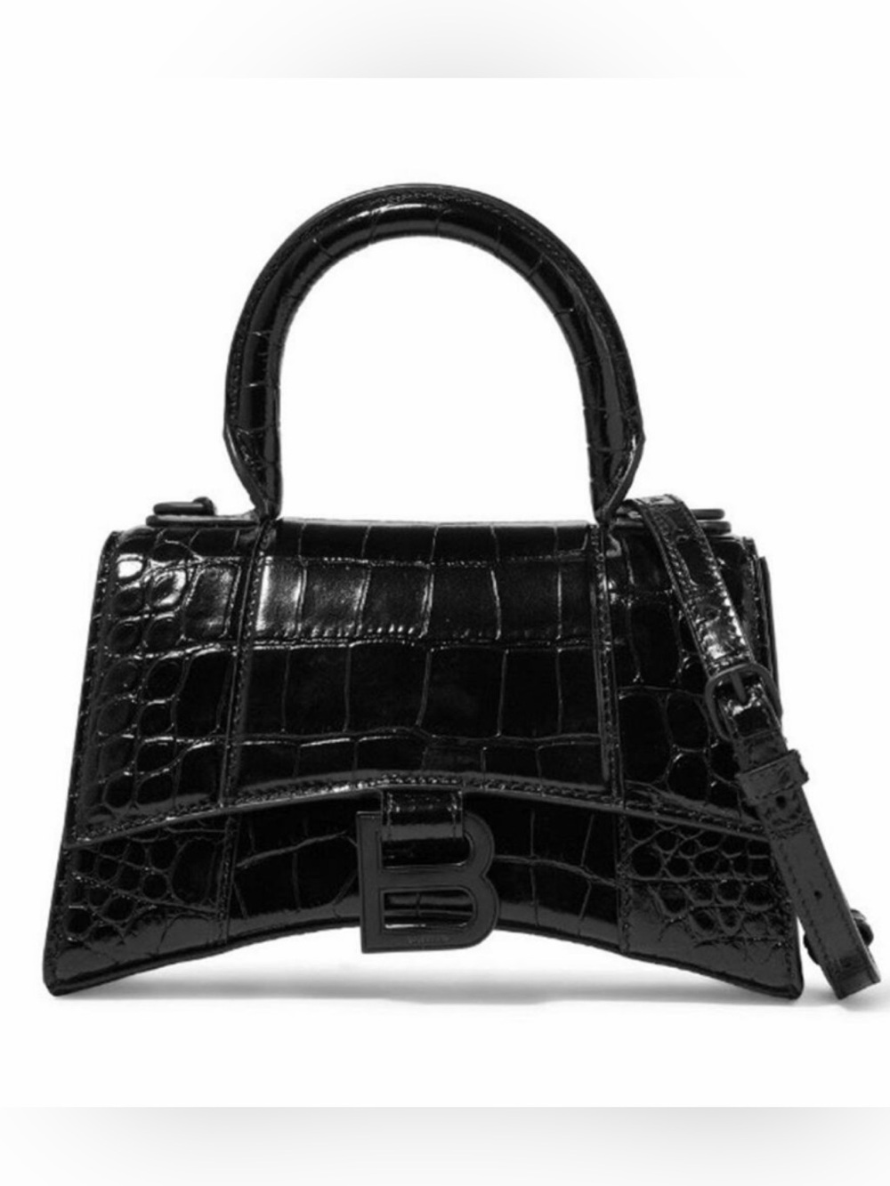 BALENCIAGA Hourglass XS crocodile effect leather shoulder bag